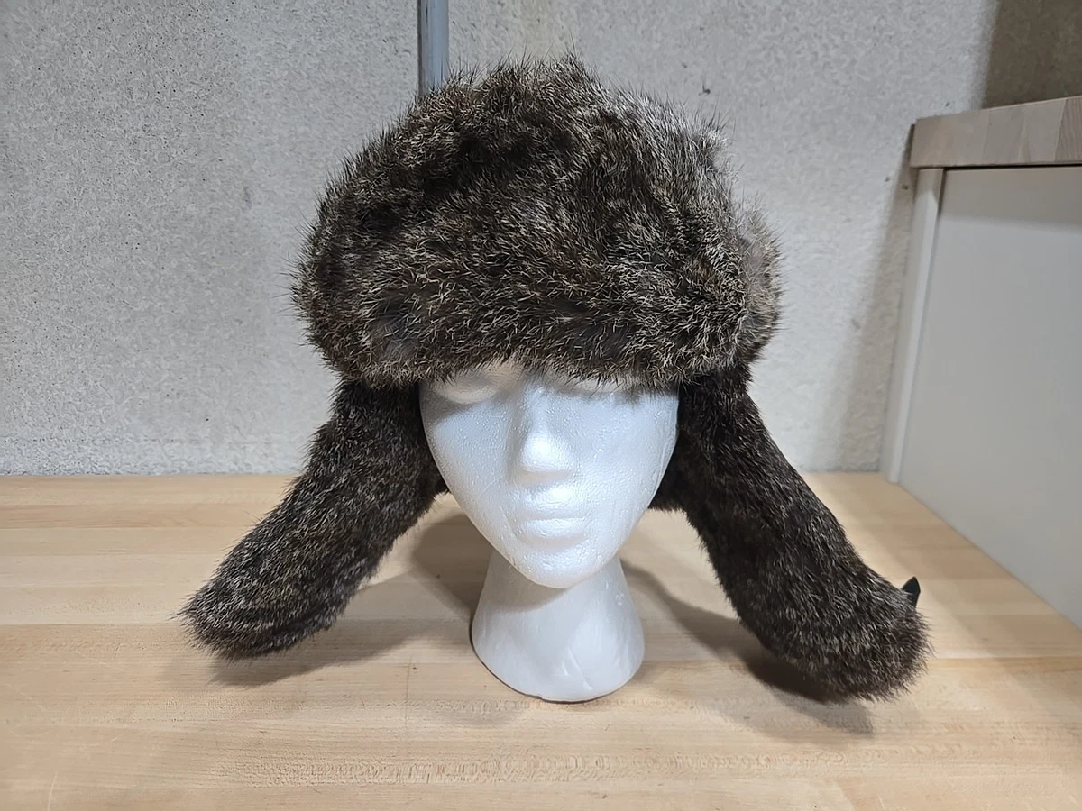 Mad Bomber Womens sz M Black White Rabbit Fur Trapper Hat Aviator Winter Cap NWT Black Leather Mad Bomber - Mad Bomber™️Outerwear main image 2