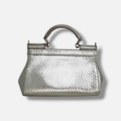 Dolce & Gabbana Women Silver Sicily Python Leather Top Handle