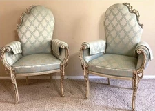 French Louis XV Style Vintage Bergere Wing Chair  Pair