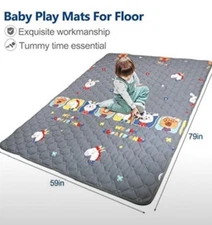 New Large 59” X 79” Gray Baby Playmat Machine Washable Comfortable Non-slip