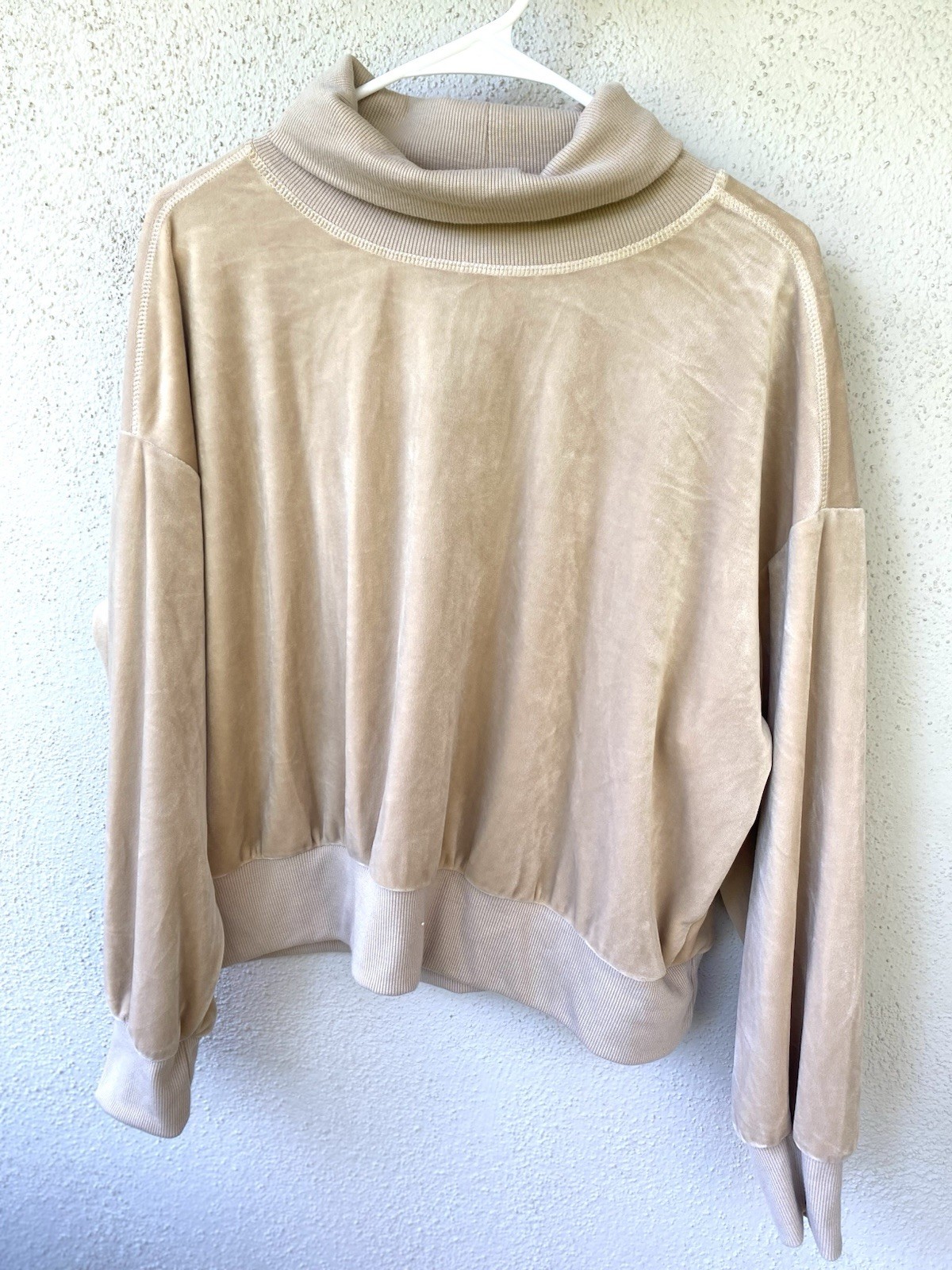 TRUTH by Republic Women's Beige Velour Cowl Neck Pullover Sweater Size L/G