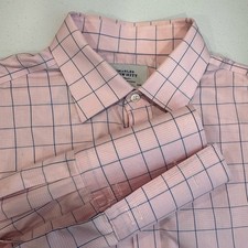 Charles Tyrwhitt Non Iron Slim Fit Dress Shirt 17X35 Pink Plaid French Cuff
