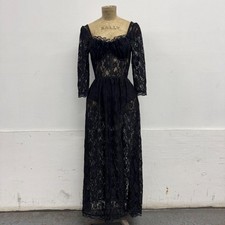 Vintage Y2K Sheer Black Floral Lace Corset-Bodice Maxi Dress