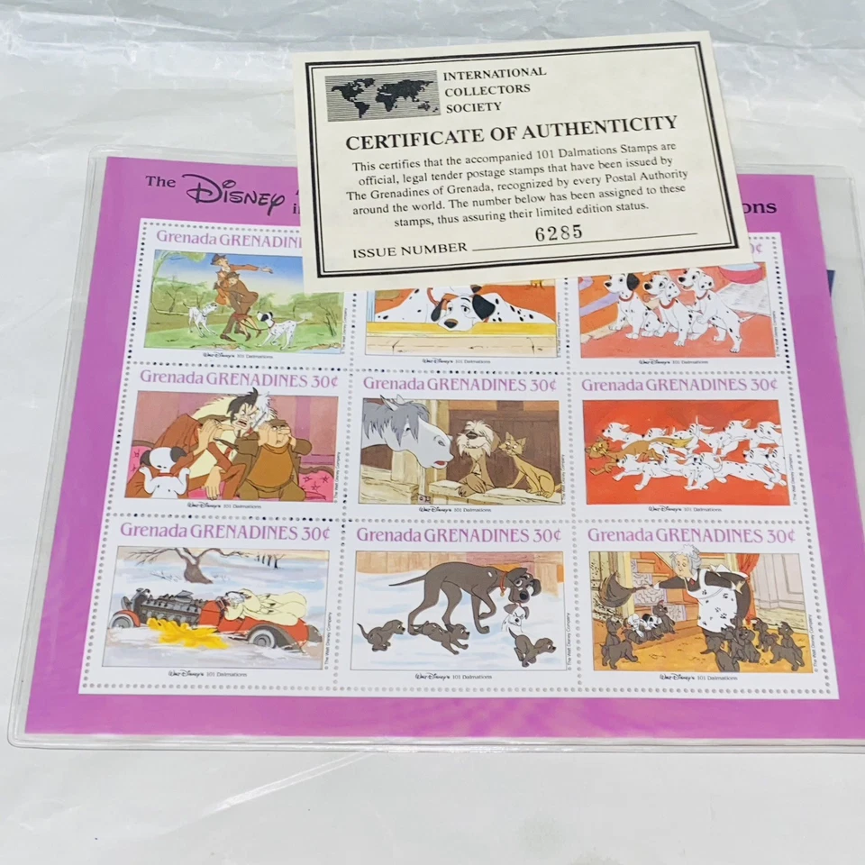 Selos vintage da Disney com certificado de autenticidade - 9 conjuntos! Dálmatas Alice Peter Pan Ect - Imagem 2 de 4