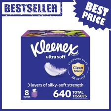 Kleenex 3-Ply Ultra Soft facial tissues, 8 cube packs, 80 sheets each