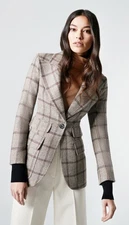 Smythe $970 The Rib Cuff Birkin Blazer Wool in Grey  Brown  Plaid greige  grid 4