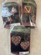 Lot of 3 Vintage? Holiday Time Sequin Christmas Ornament Kits Bells Drums Hearts