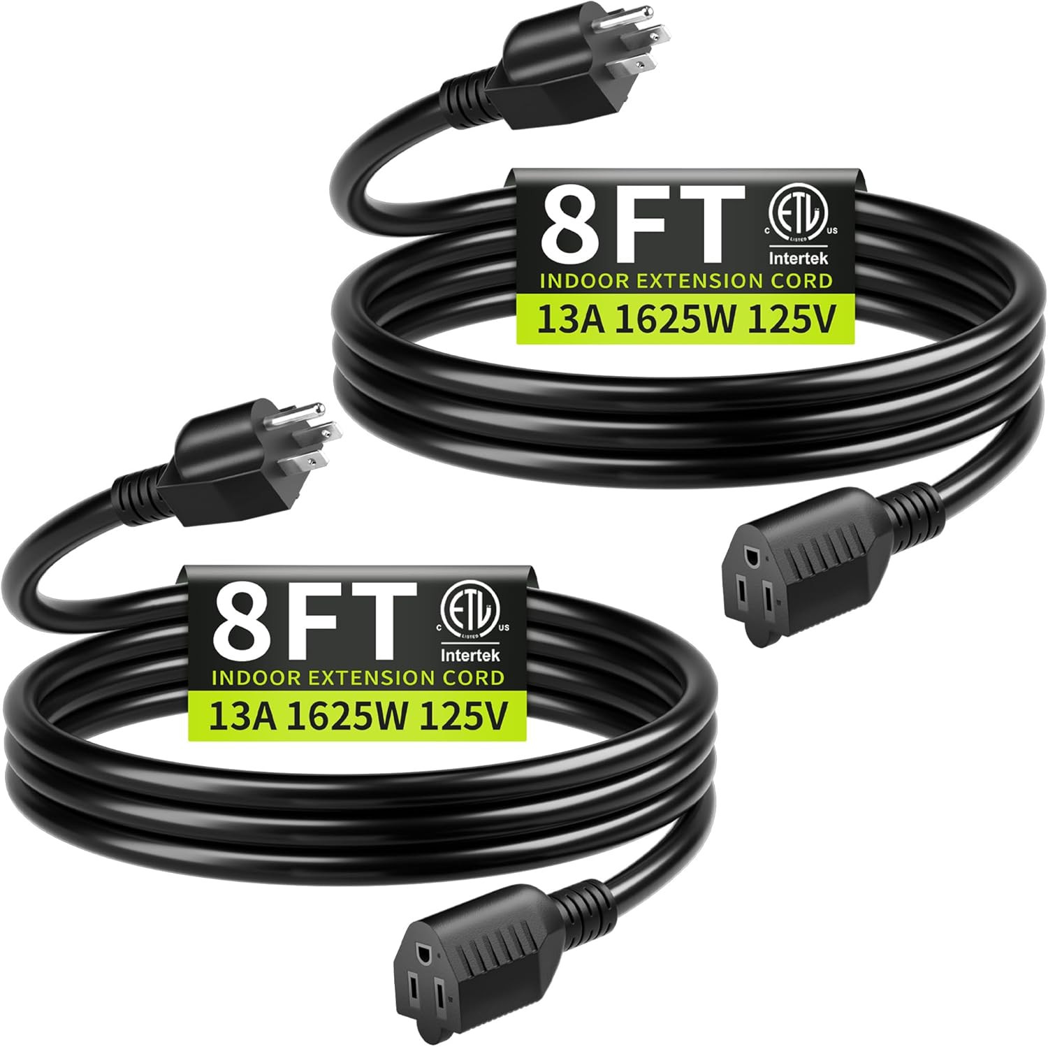 16/3 Black 20 FT Extension Cord, Indoor Extension Cord for Laptops, Coffee Maker