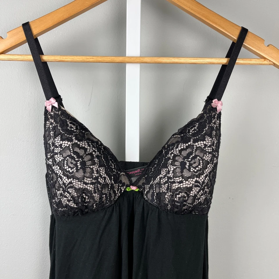 Sujetador acolchado Betsey Johnson Intimates negro quimise para mujer con ribete de encaje medio Foto 2 de 4