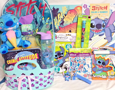 NEW DISNEY STITCH TOY GIFT BASKET LUNCH BOX BOOKS TOYS BACKPACK PLAY SET