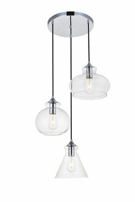 Elegant Lighting LD2247 Destry 3 Light 19''W Multi Light Pendant - Chrome