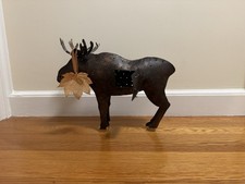 Metal Folk art Moose Decorative Container Candle Holder Vintage