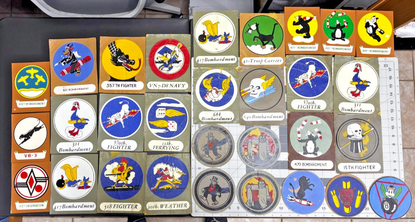 #74 Lot of 30 WW 2 US Army Air Force Cardboard Squadron Patches
