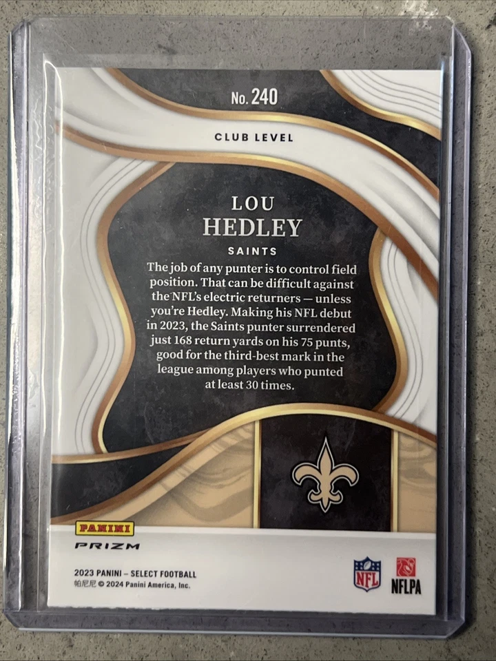 2023 Panini Select - Club Level Lou Hedley #240 Rookie Zebra SSP Rare - Image 2 of 2
