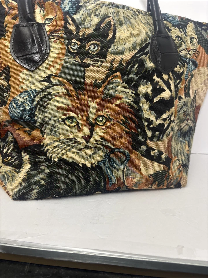 Bolsa de ombro H. Ravi dallas original gato tapeçaria vintage excelente estado - Imagem 3 de 4