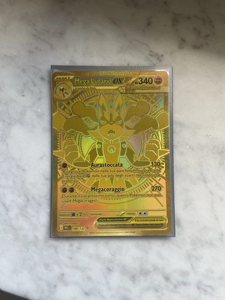 POKEMON MEGA LUCARIO EX - 188/132 GOLD SECRET RARE FULL ART ITALIANO ITA MINT - Immagine 2 di 3