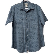 Wrangler Wrancher Men's Large Blue Geometric Medallion Pearl Snap Western Shirt