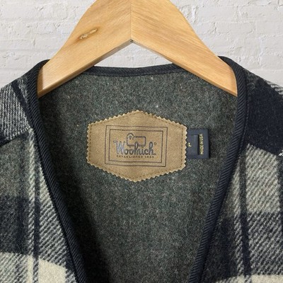Vintage 90s Woolrich Utility Vest Full Zip Wool Green Plaid USA