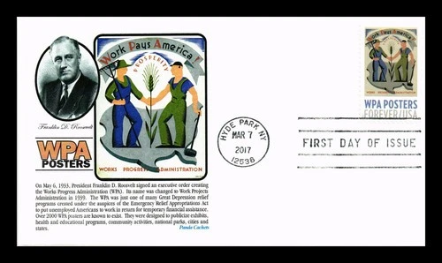 US COVER WPA POSTERS WORK PAYS AMERICA FIRST DAY ISSUE PANDA CACHET