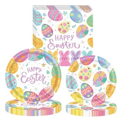 52 Pcs Happy Easter Party Tableware Set Disposable Plates Napkins with Colorf...