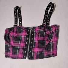 Dolls Kill Widow Emo Punk Rave Plaid Bustier Top Size Medium