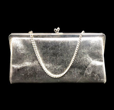 Vintage 1970's ANDE Purse Clutch Evening Bag METALLIC SILVER Fold-in Chain