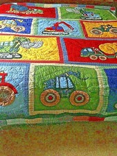 Company Kids Construction Trucks 84"x 92" Comforter Quilted Reversible Plaid