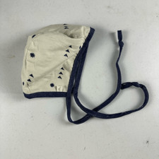 Handmade Vintage Style Baby Bonnet Cream Chambray 6 Months Tie