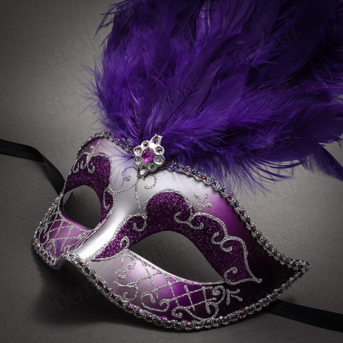 All That Glitterz Mask Perfect for Mardi Gras Ball or Mardi Gras Day!!! Venetian Black Side Feather Red Glitter Women Eyes Mask  main image 3