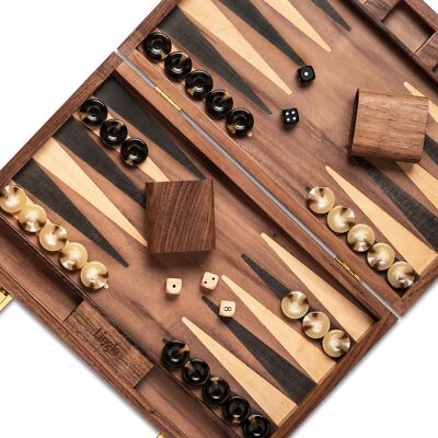 Backgammon Items 14.5” Premium Natural Walnut Folding Backgammon Sets for Adults and ...
