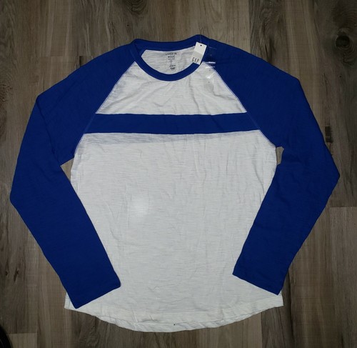 New Gap Modern T Shirt Mens Size Large Long Sleeve Crew Neck Blue And White Ebay