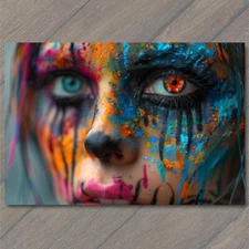 Art Print Girl Piercing Eyes Makeup Unusual Cute Beautiful Strange Fun Stare