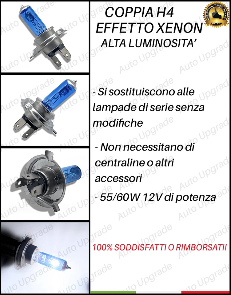 2 LAMPADINE H4 EFFETTO XENON LED PER FIAT GRANDE PUNTO ANABBAGLIANTE + ABBAGLIAN - Immagine 2 di 2