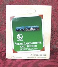 HALLMARK 2003 MINI ORNAMENT SET OF 2 STEAM LOCOMOTIVE  TENDER LIONEL BLUE COMET
