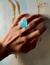 Serramia Jewels Family Owned Spain Jewelry Blue Handmade Cat Ring Sculpted Risen