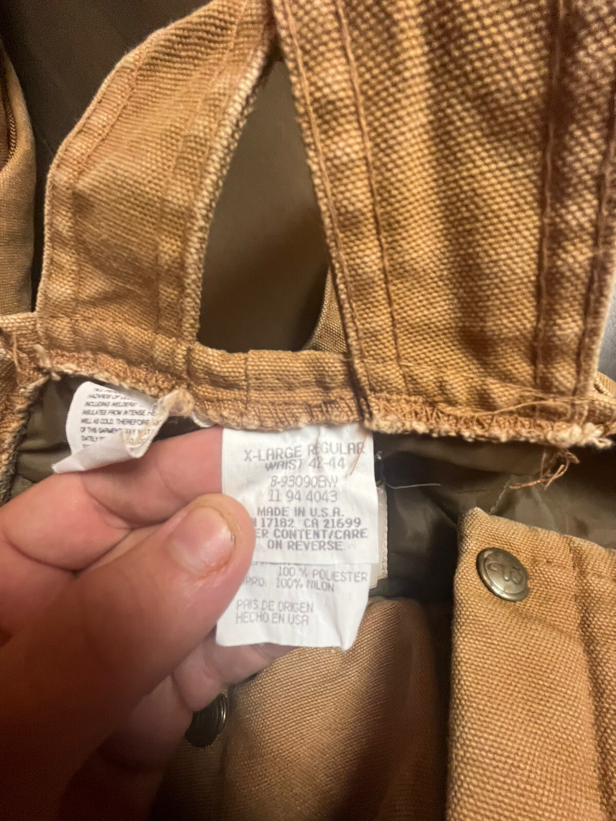 Vintage Walls Blizzard Pruf Mens XL Canvas Quilted Insulated Bibs