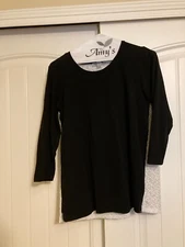 De Collection Black and White Blouse Small Lace Back Inlay  Long Sleeve