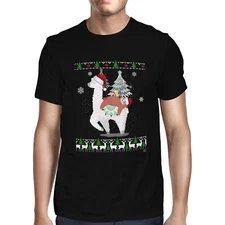 1Tee Mens Llama and Drunk Sloth at Christmas T-Shirt