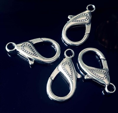 4 Antiqued Silver Pewter X-Large Lobster Claw Clasps 31x16mm