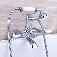Bath Shower Mixer Tap Downton Bathroom Ceramic Lever Chrome White ENKI BT0508