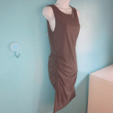 Firth Womens Size M Bodycon Light Brown Ruched Stretch Cotton Dress Back Cut Out