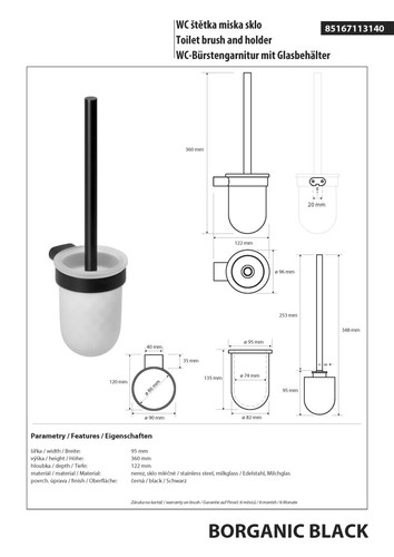 BORGANIC BLACK WC Bürstengarnitur Schwarz 122x95x360 mm Bad & WC >> zum Bohren - Bild 2 von 2