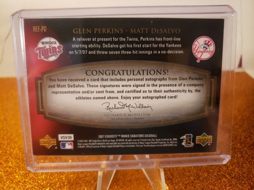 2007 Exquisite Collection RC Sig Reflections AUTO Glen Perkins/Matt Desalvo /20 - Picture 2 of 2