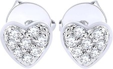 Heart Shape Love Stud Earrings Round Cut Cubic Zirconia in 925 Sterling Silver
