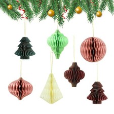 7PCS Hanging Honeycomb Paper Ornaments Christmas Tree Decorations, Tissue Pap...