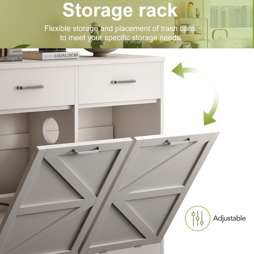 Tilt Out Trash Can Cabinet for 2x10 Gallon Wooden Kitchen Island with 2 Drawers - Picture 7 of 11