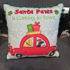 Driving Dachshund Golden Retriever Christmas Throw Pillow Sparkle Beading NWT