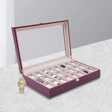 24 Slot Wood Box Watch Holder Storage Display Case Jewelry Large Storage Space
