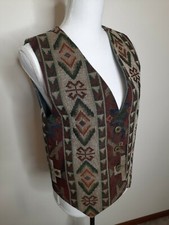 Vintage 90s Boho Aztec Southwestern V-Neck Carpet Tapestry Vest Small / Medium