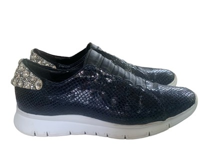 Sesto Meucci Cupid Denim Dylan Blue Leather Snake Rhinestone Sneaker Size 9W